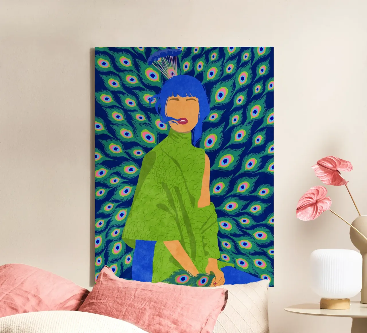 Pauw vrouw canvas met Baklijst van Illustration Raissa Oltmanns