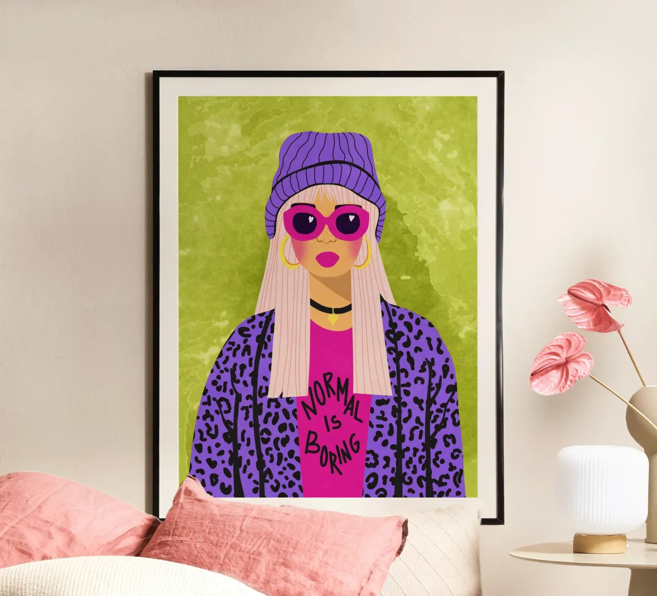La normalità è noiosa poster con telaio in legno da Illustration Raissa Oltmanns