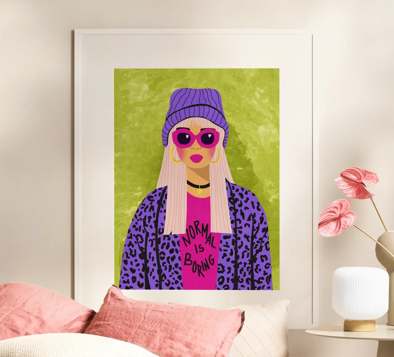 La normalità è noiosa poster con telaio in legno da Illustration Raissa Oltmanns