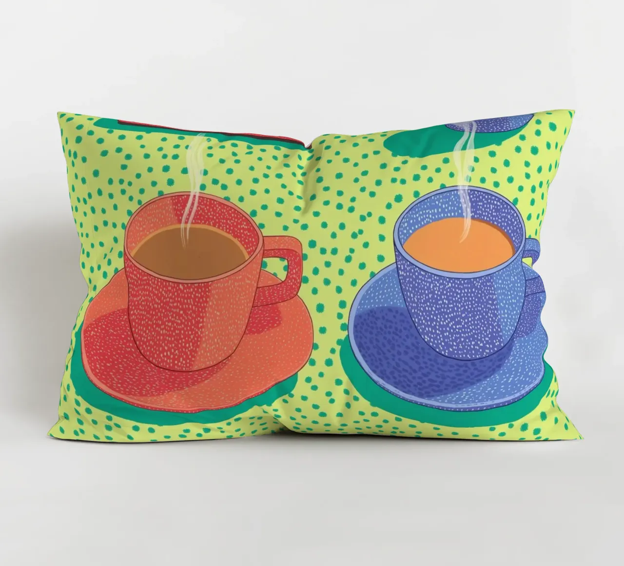 Caffè mattutino Pop Art: Tazze colorate e Moka Moment cuscino da Kaji