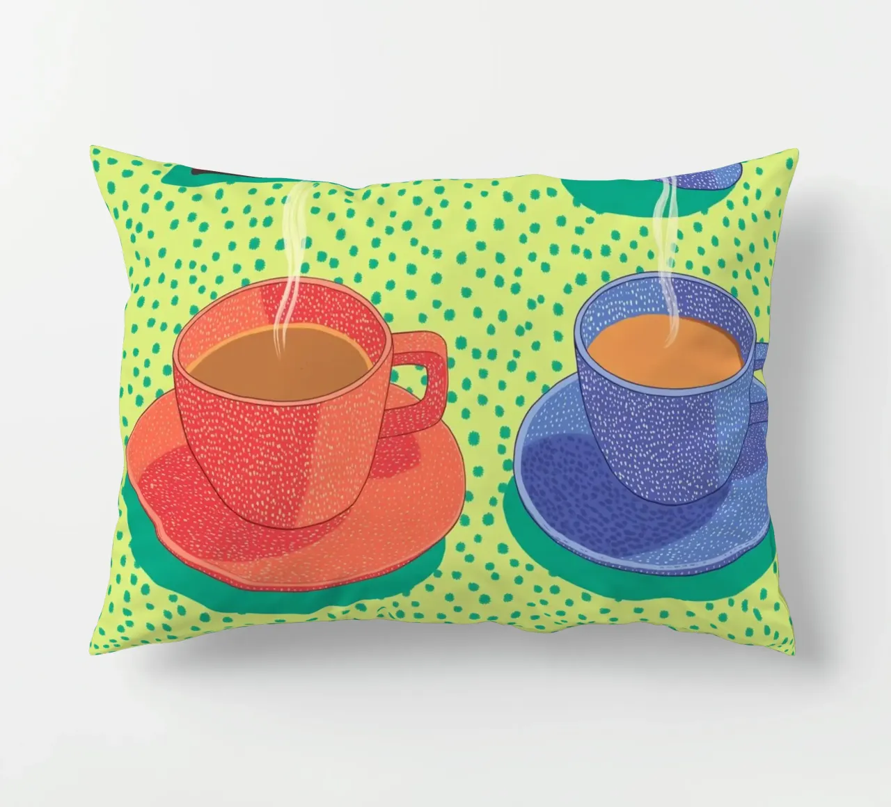 Caffè mattutino Pop Art: Tazze colorate e Moka Moment cuscino da Kaji