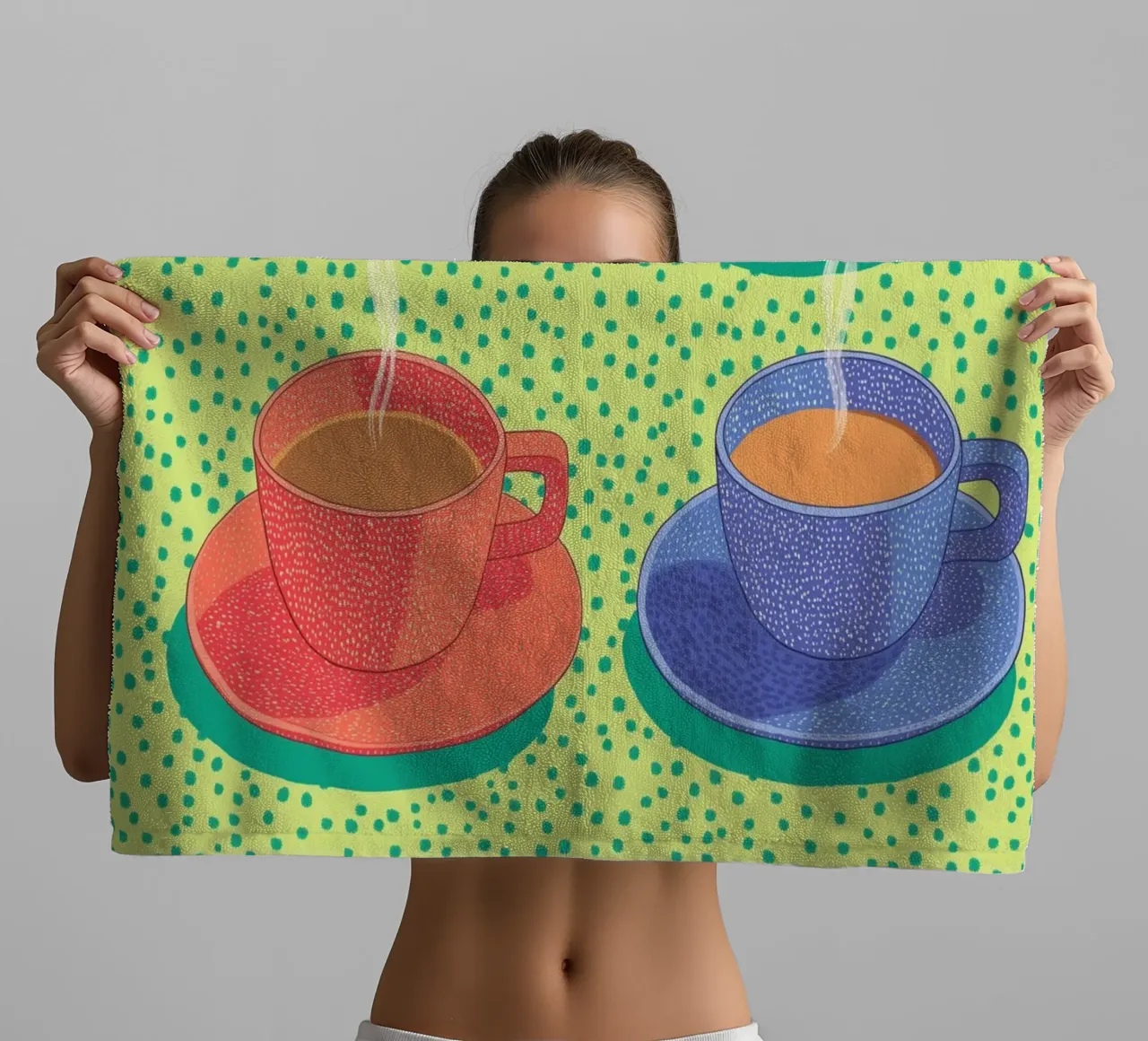 Caffè mattutino Pop Art: Tazze colorate e Moka Moment asciugamano da bagno da Kaji