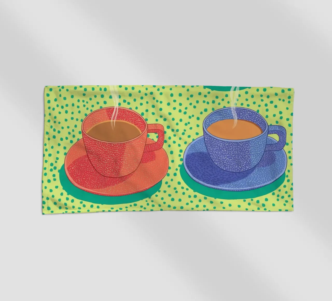 Caffè mattutino Pop Art: Tazze colorate e Moka Moment telo mare da Kaji