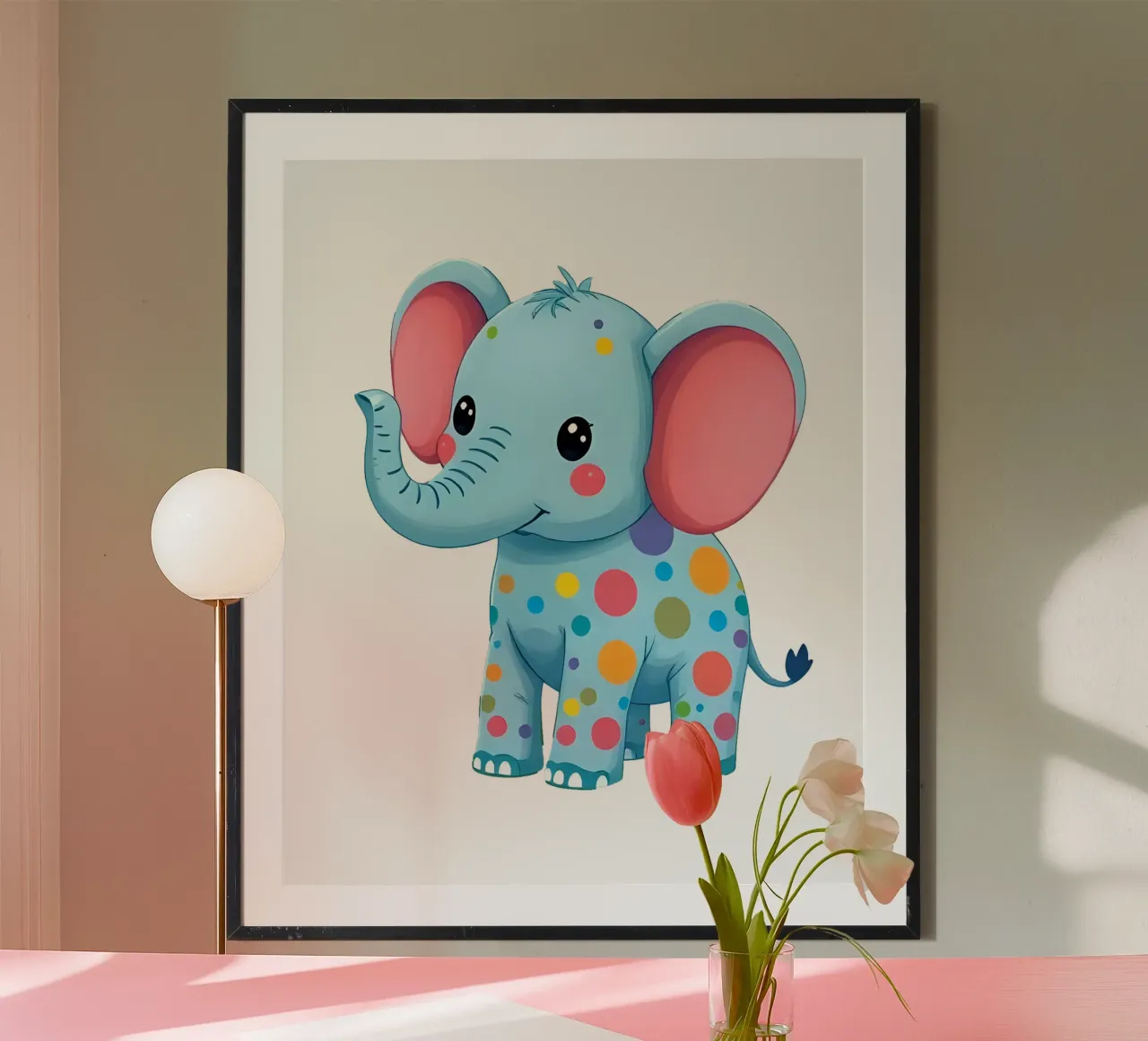 Elefante_4a poster con telaio in legno da Tierisch bunt by LK