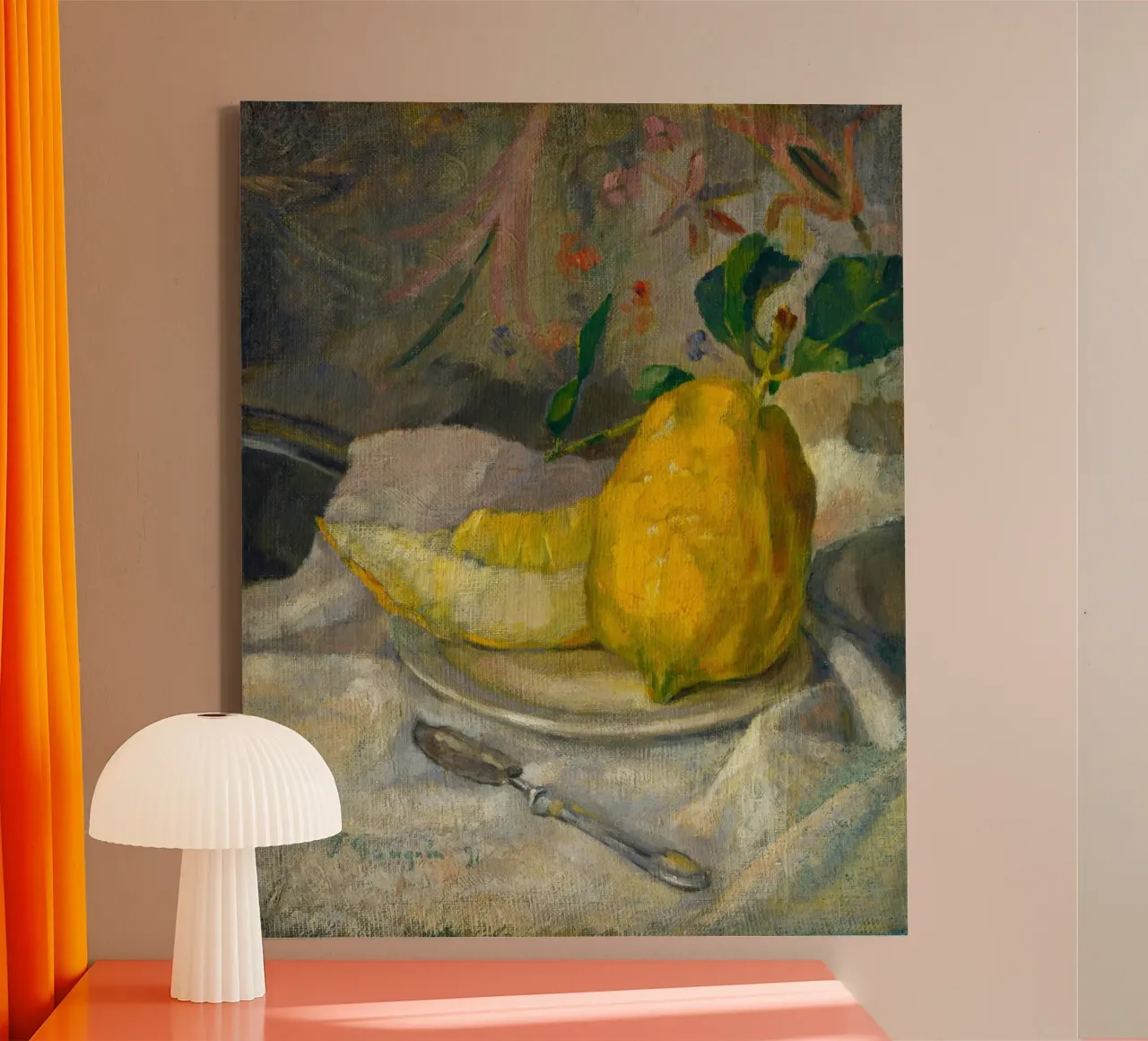 Stillleben mit Zitrone Leinwand mit Schattenfugenrahmen von Second Canvas