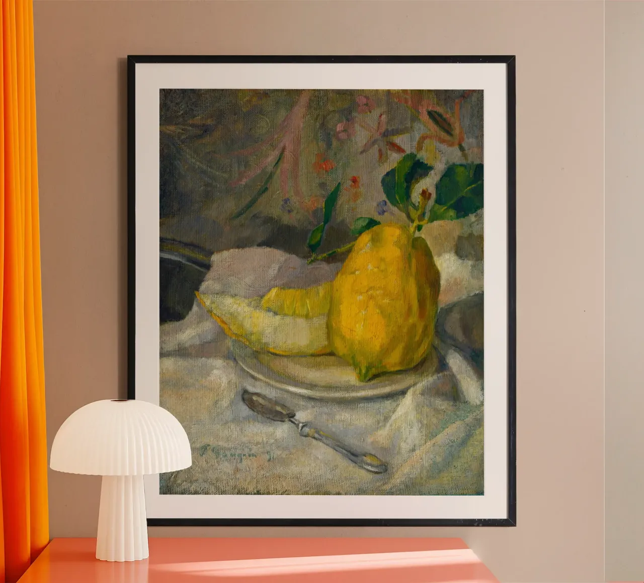 Natura morta con limone poster con telaio in plastica da Second Canvas