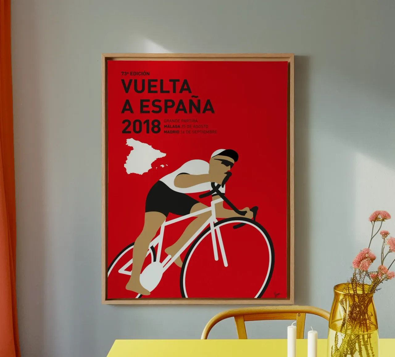 VUELTA A ESPANA POSTER 2018 tela con Cornice a cassetta da Cycling Art