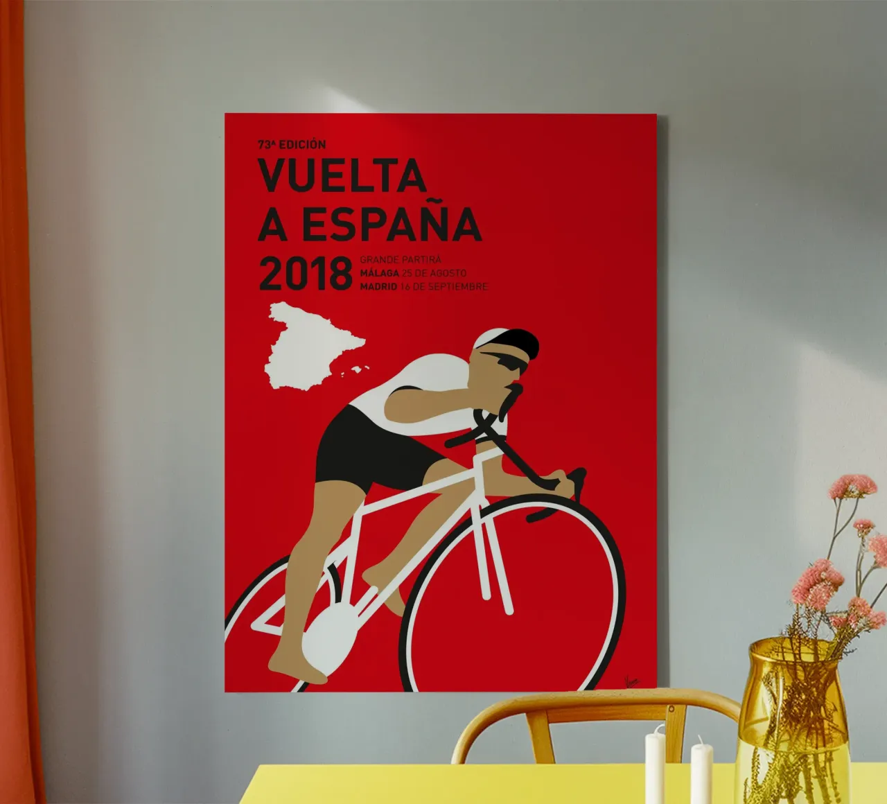 VUELTA A ESPANA POSTER 2018 tela con Cornice a cassetta da Cycling Art