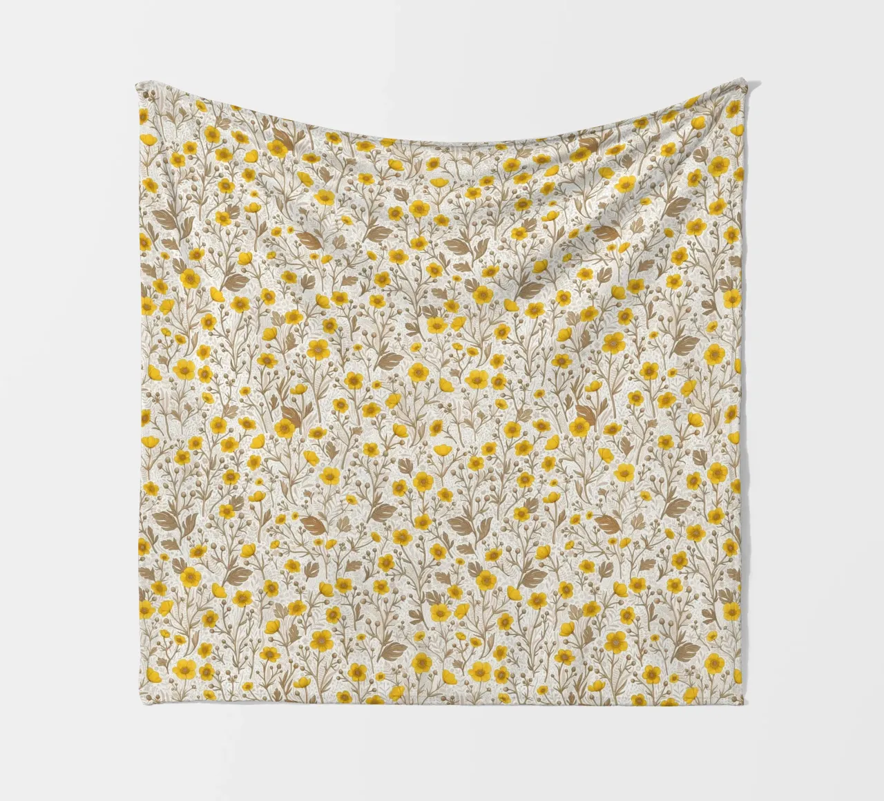 Buttercups, yellow and brown fleece blanket by Painted Nature