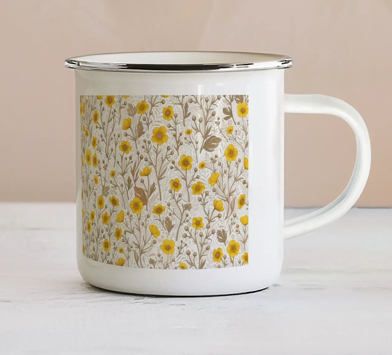 Ranuncoli, giallo e marrone tazza in smalto da Painted Nature