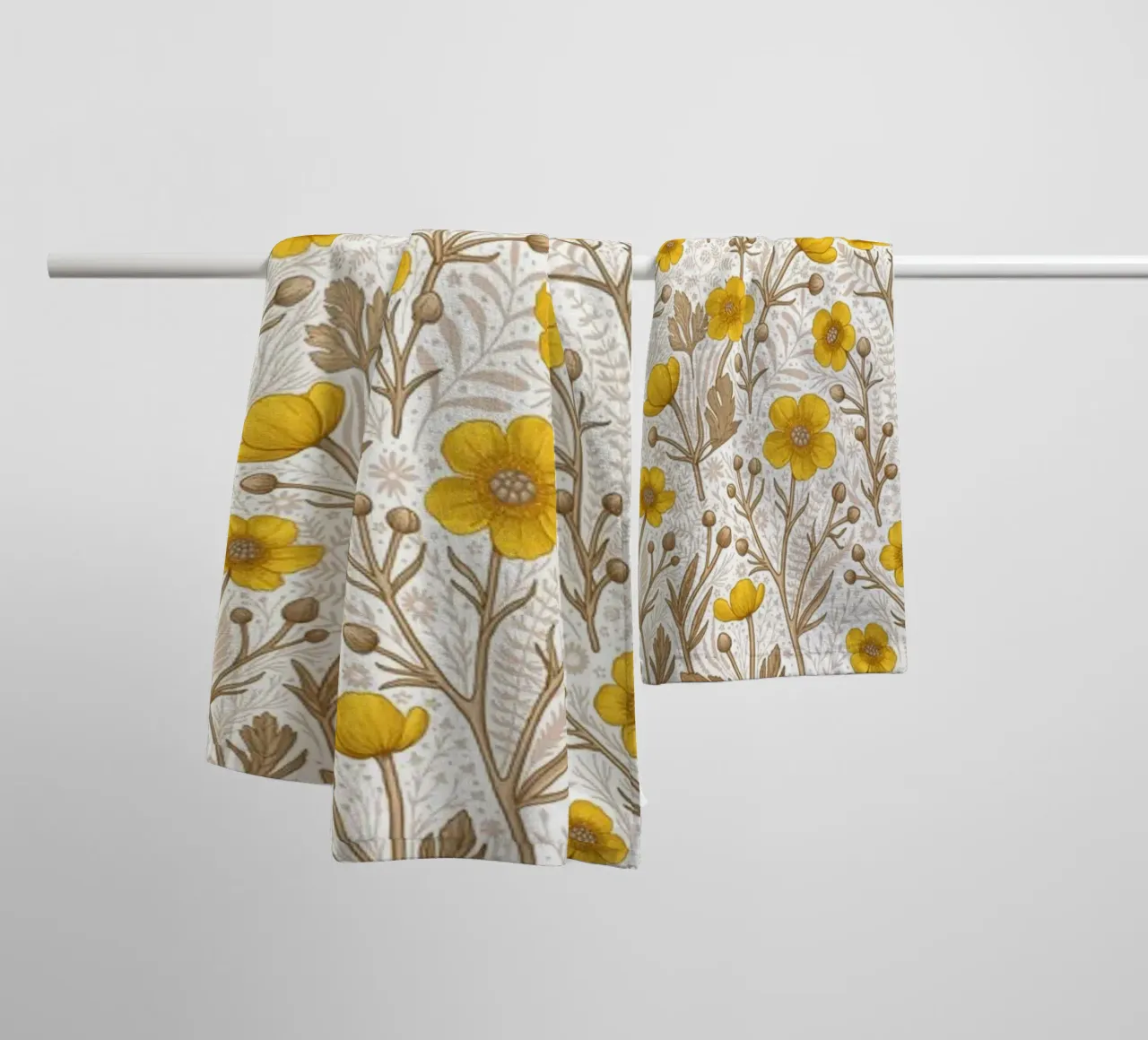 Buttercups, yellow and brown towel by Painted Nature
