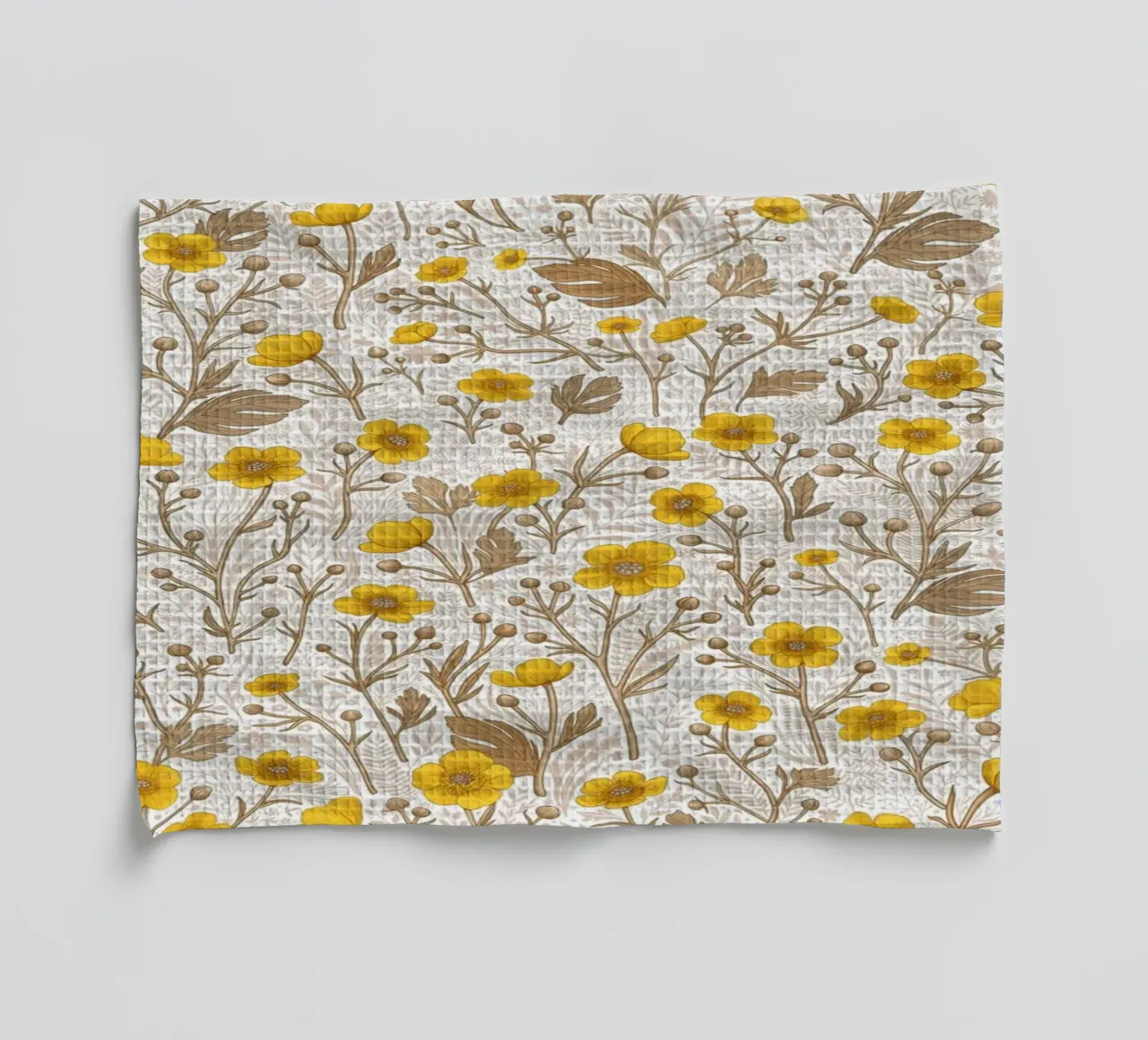 Boterbloemen, geel en bruin theedoek van Painted Nature