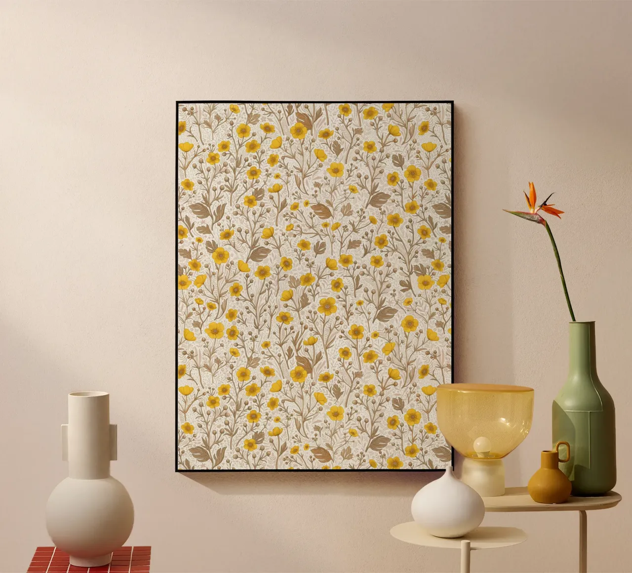 Buttercups, yellow and brown acrylic glass by Painted Nature