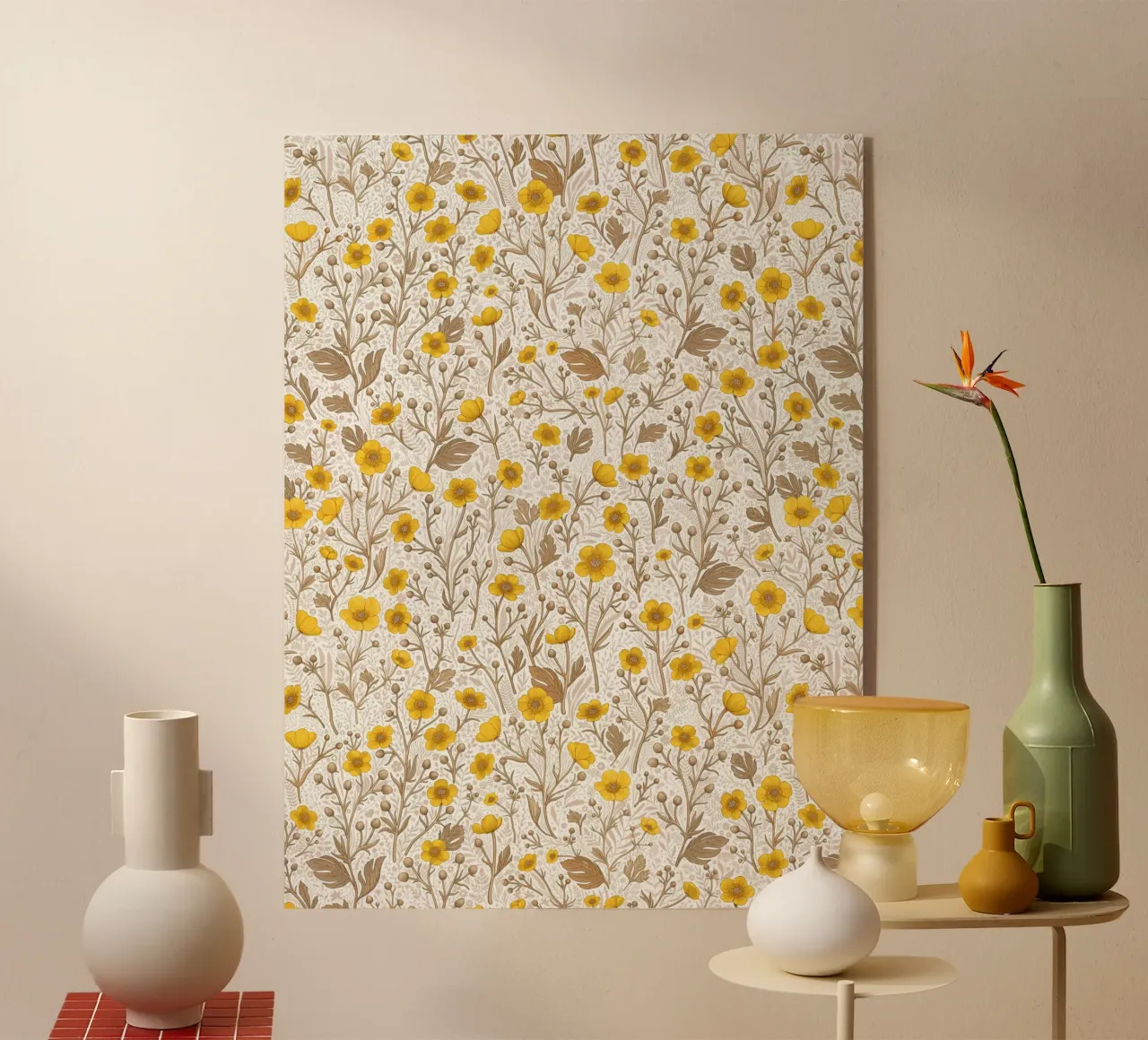 Buttercups, yellow and brown acrylic glass by Painted Nature