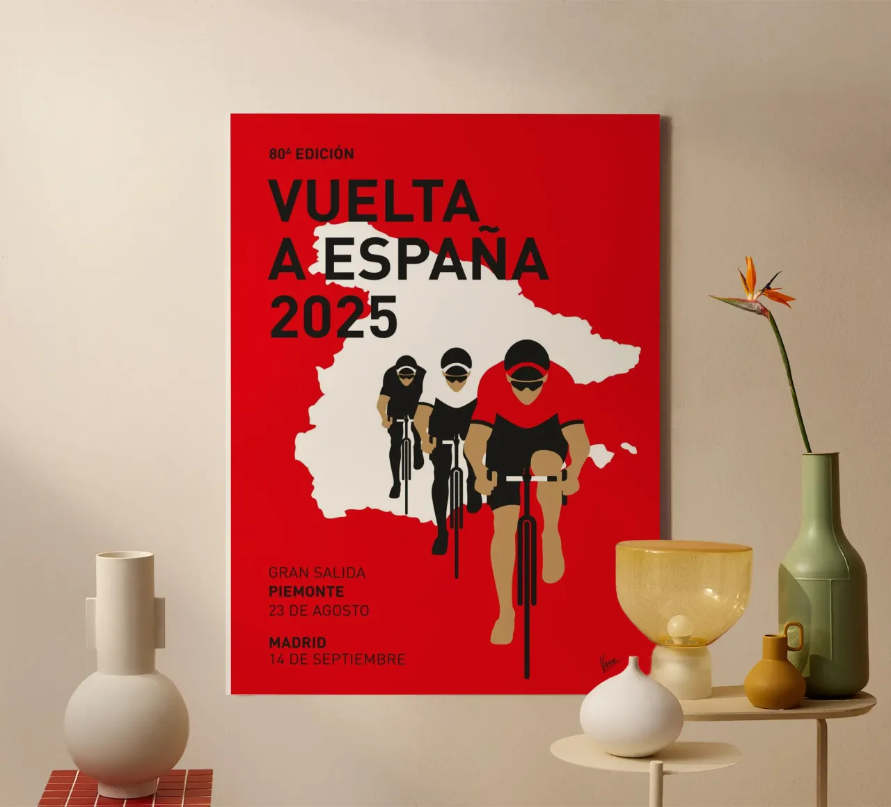 VUELTA A ESPANA POSTER 2025 tela con Cornice a cassetta da Cycling Art