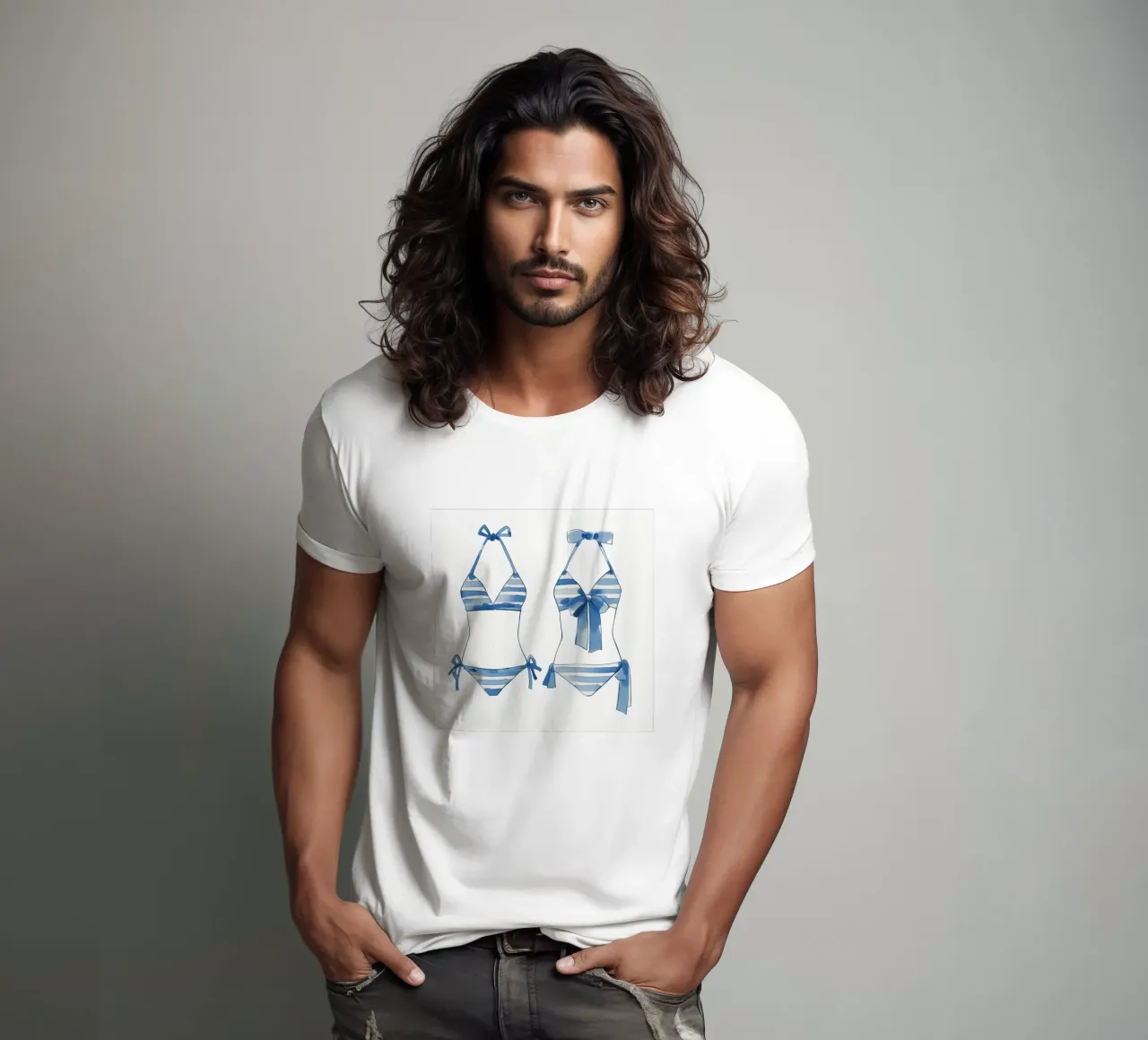 bikini a righe blu t-shirt da Carinaprint