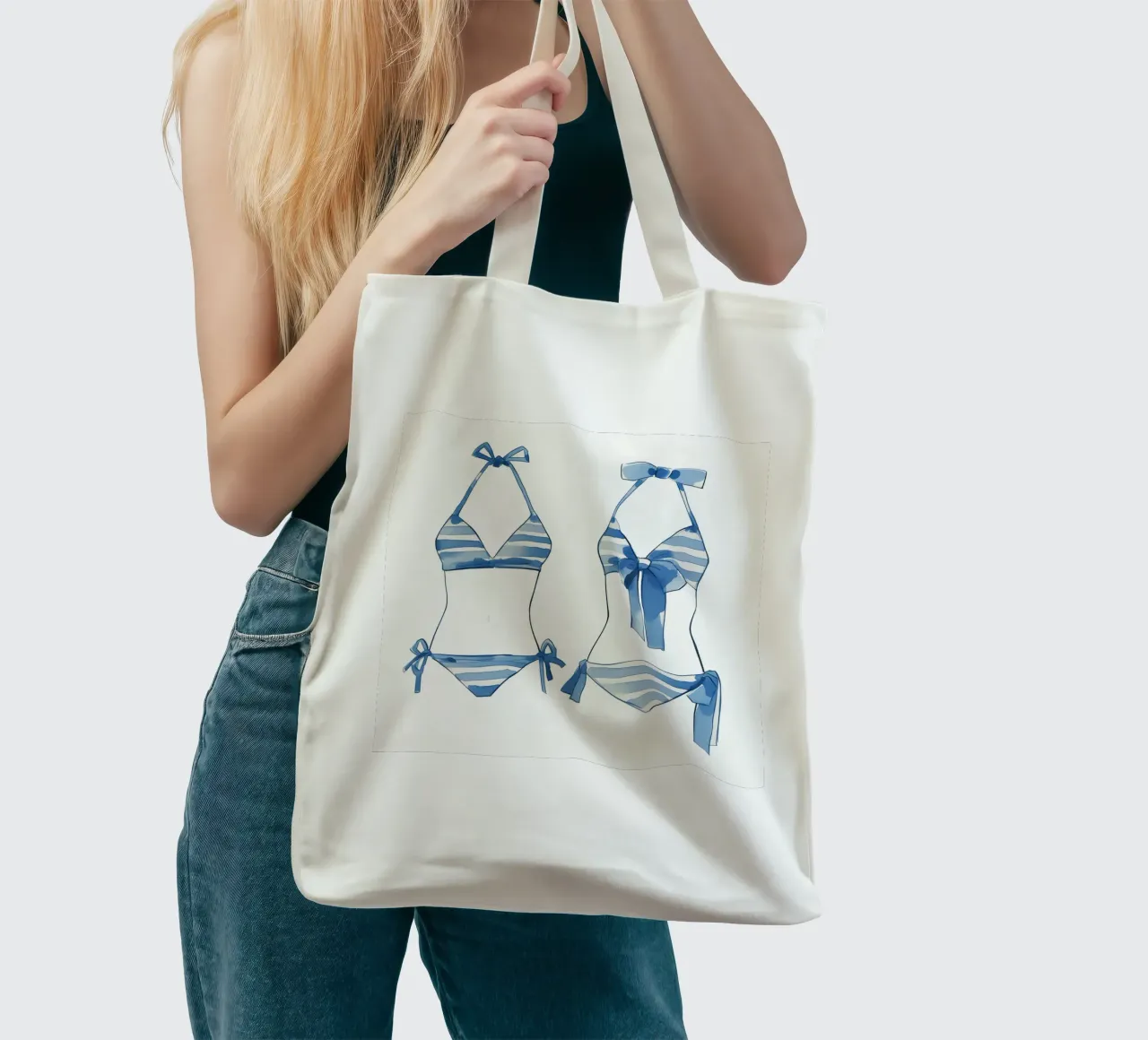 bikini a righe blu borsa in juta da Carinaprint