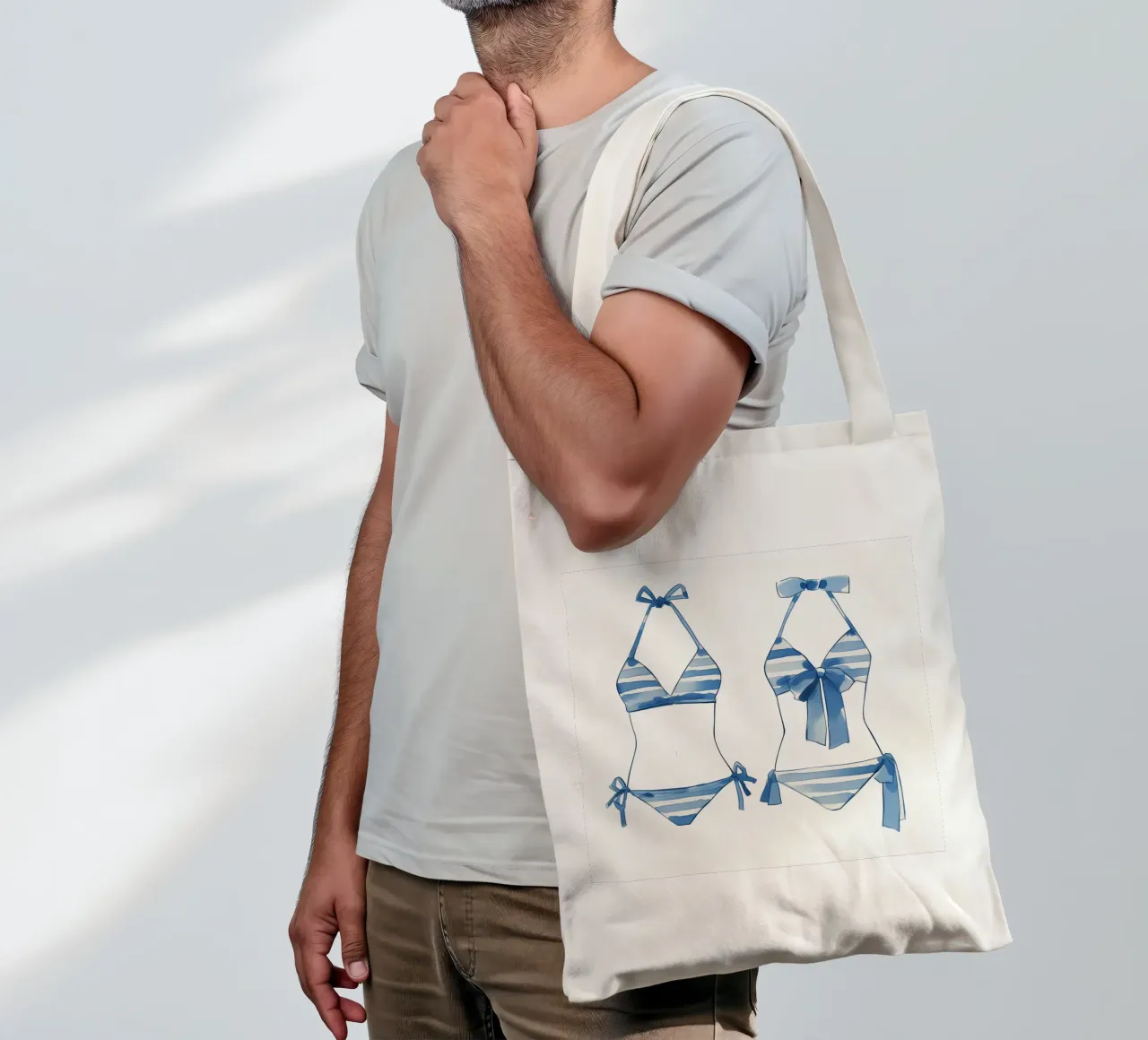 bikini a righe blu borsa in juta da Carinaprint