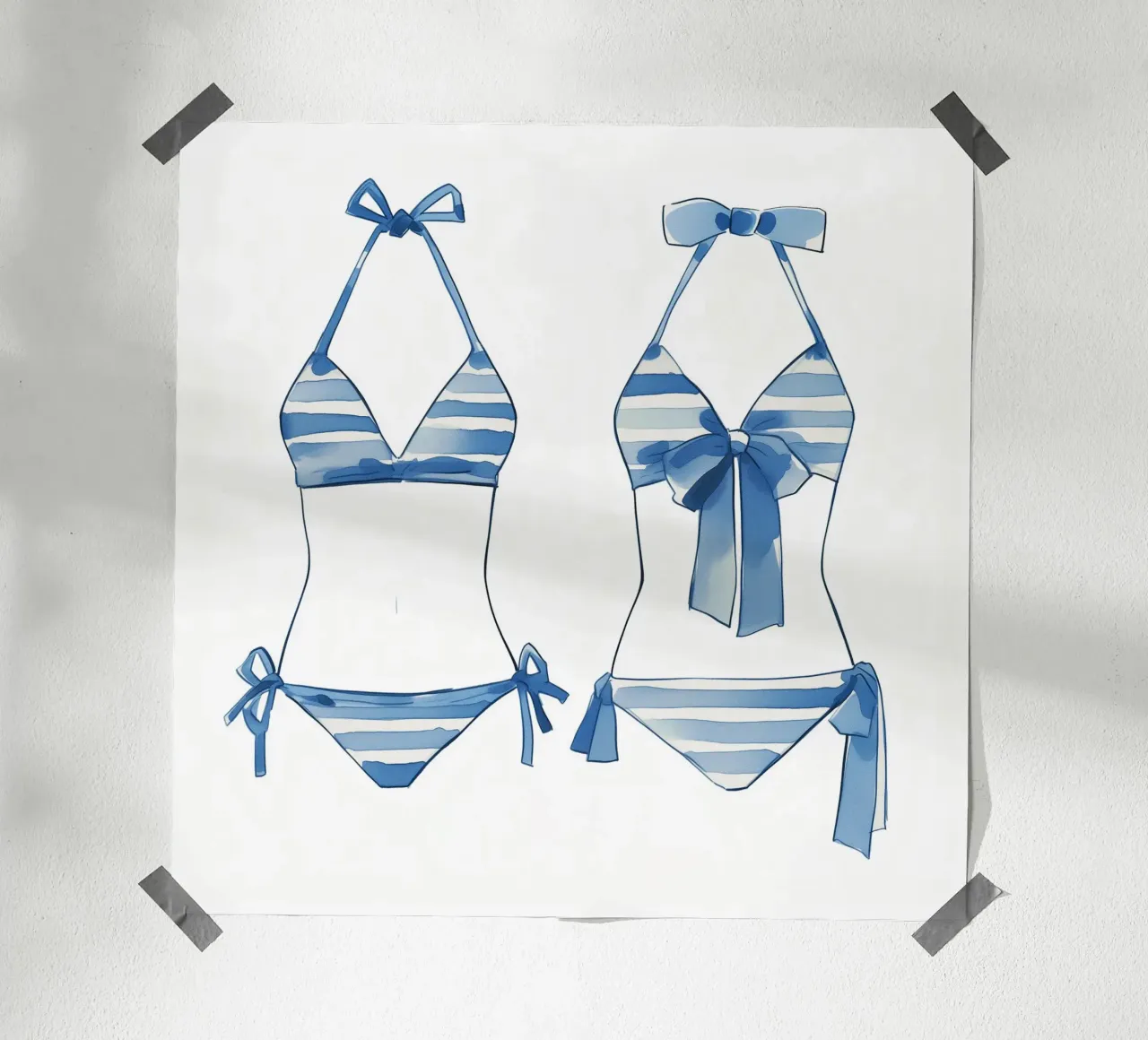 bikini a righe blu carta hahnemühle da Carinaprint