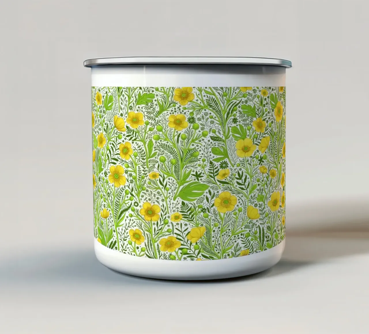 Ranuncoli su bianco tazza in smalto da Painted Nature
