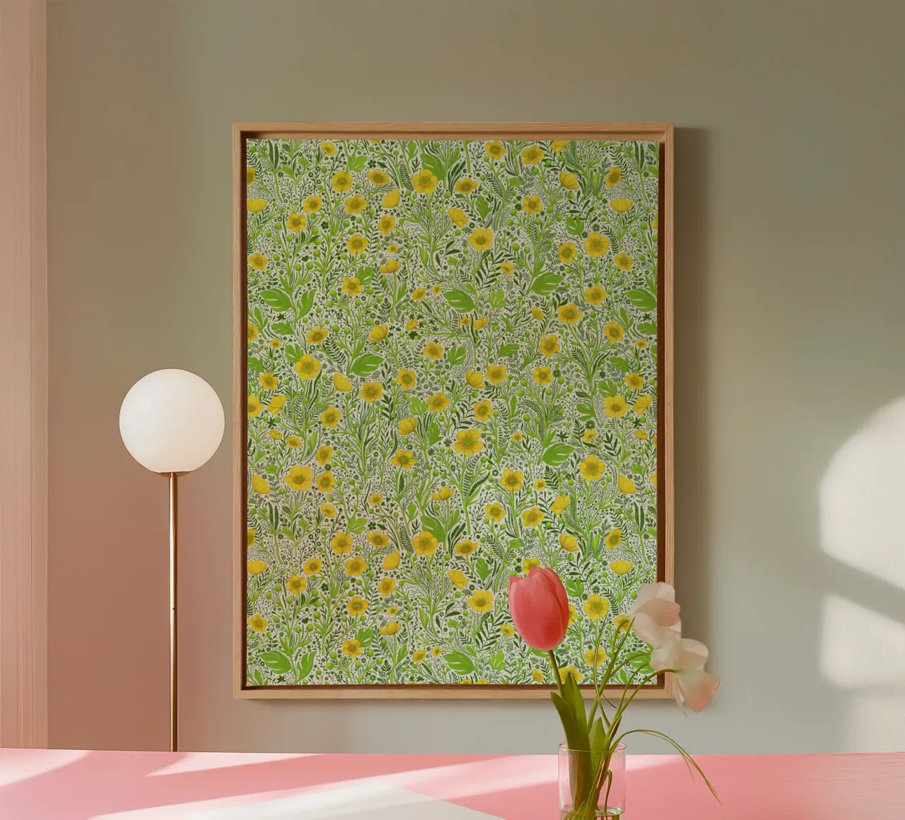 Boterbloemen op wit canvas met Baklijst van Painted Nature