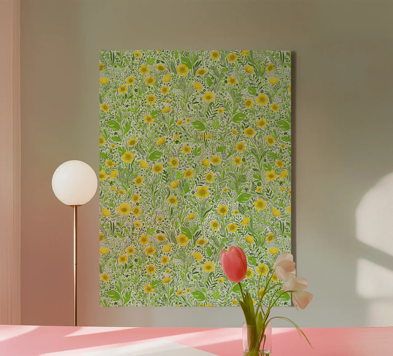 Boterbloemen op wit canvas met Baklijst van Painted Nature