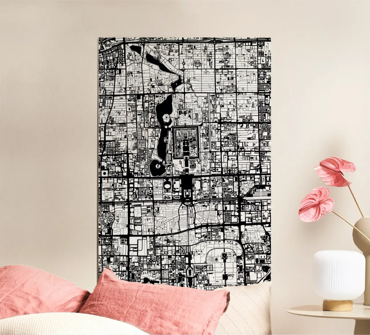 Beijing Black & White poster con telaio in legno da Planos Urbanos