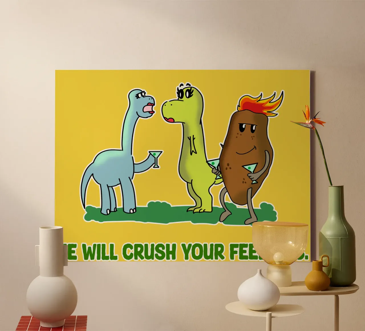 Dinosaur Feelings Funny Dino Couple Sarcasm Cartoon canvas with Floater frame by sillyindustries