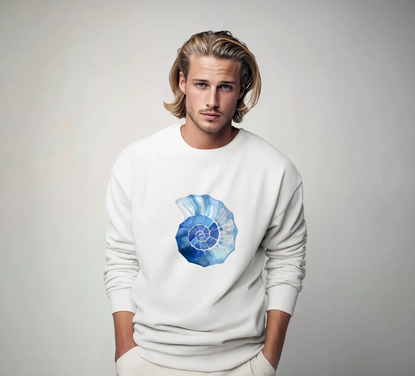 Zacht nautilusschelpmotief sweatshirt van Carinaprint