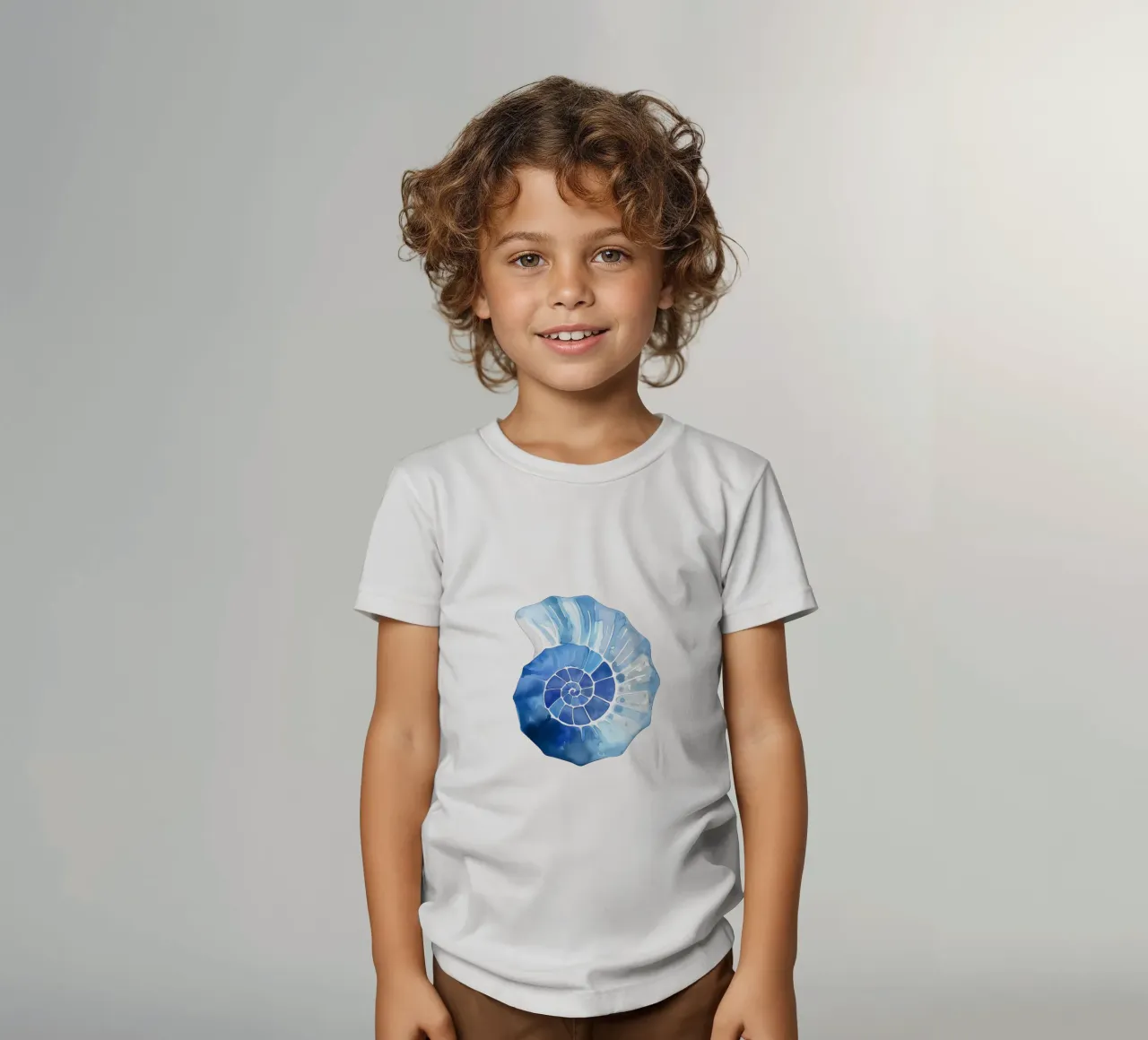 Soft nautilus shell pattern kids t-shirt by Carinaprint