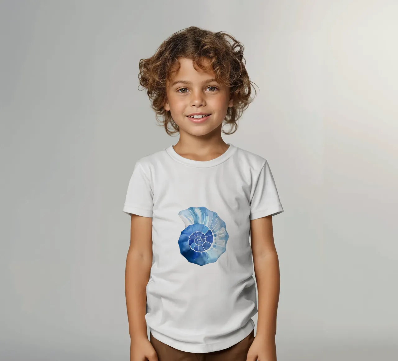 Soft nautilus shell pattern kids t-shirt by Carinaprint