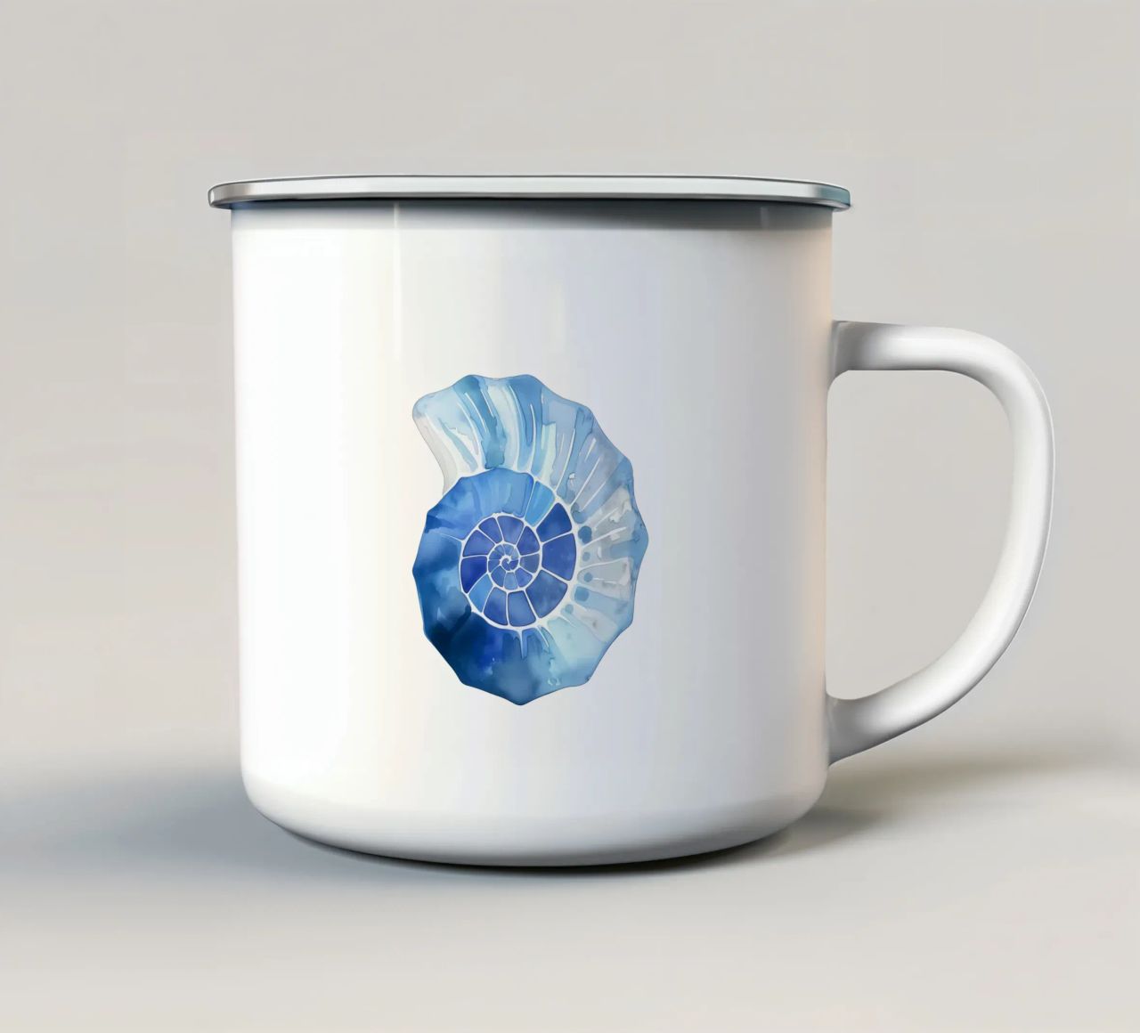 Soft nautilus shell pattern enamel mug by Carinaprint