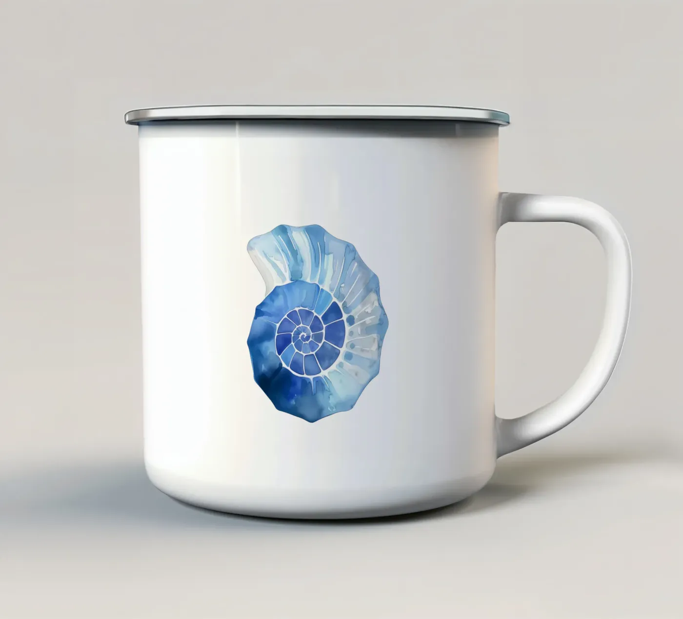 Soft nautilus shell pattern enamel mug by Carinaprint