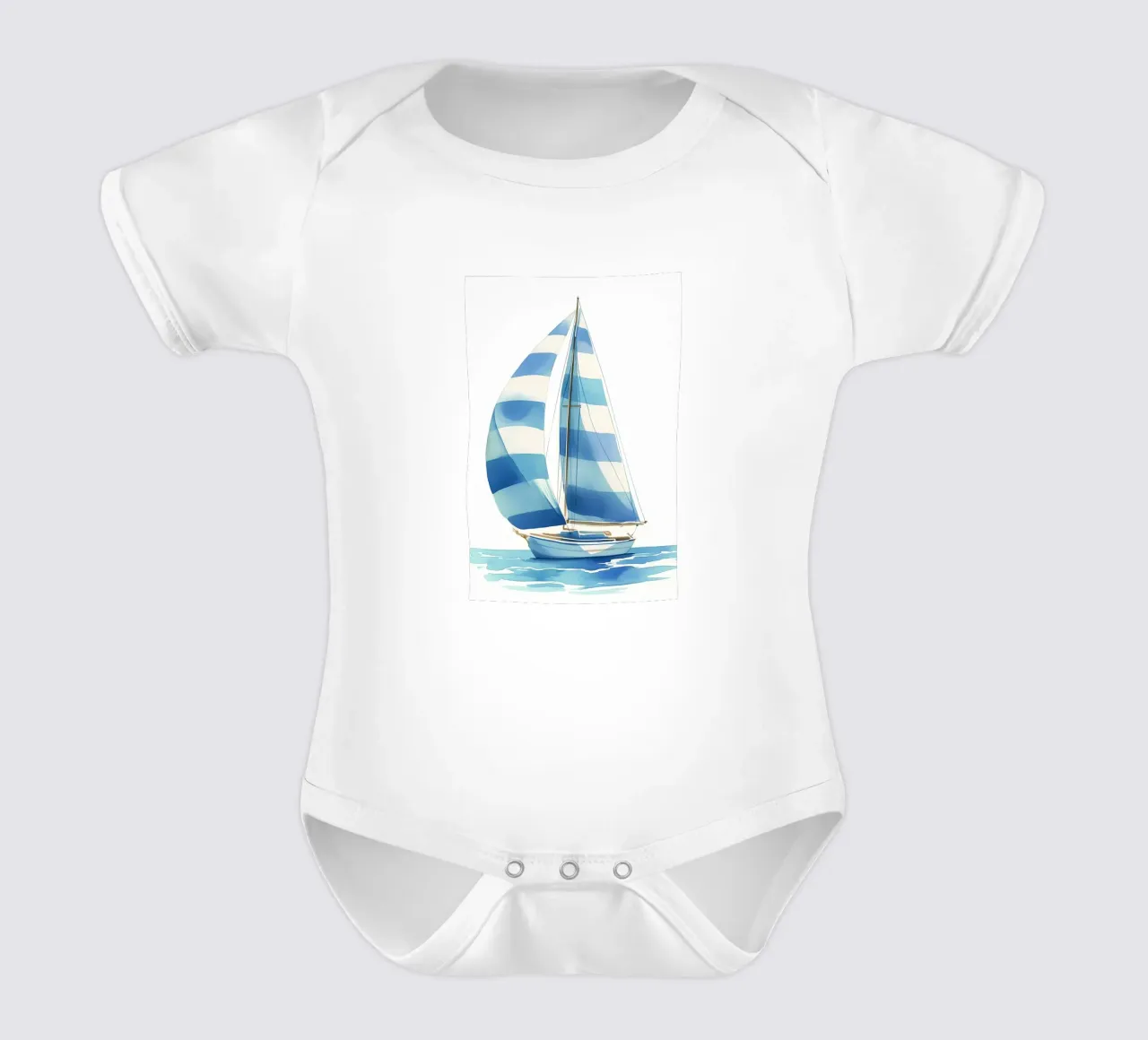 Blue stripe sailboat short-sleeve baby romper by Carinaprint