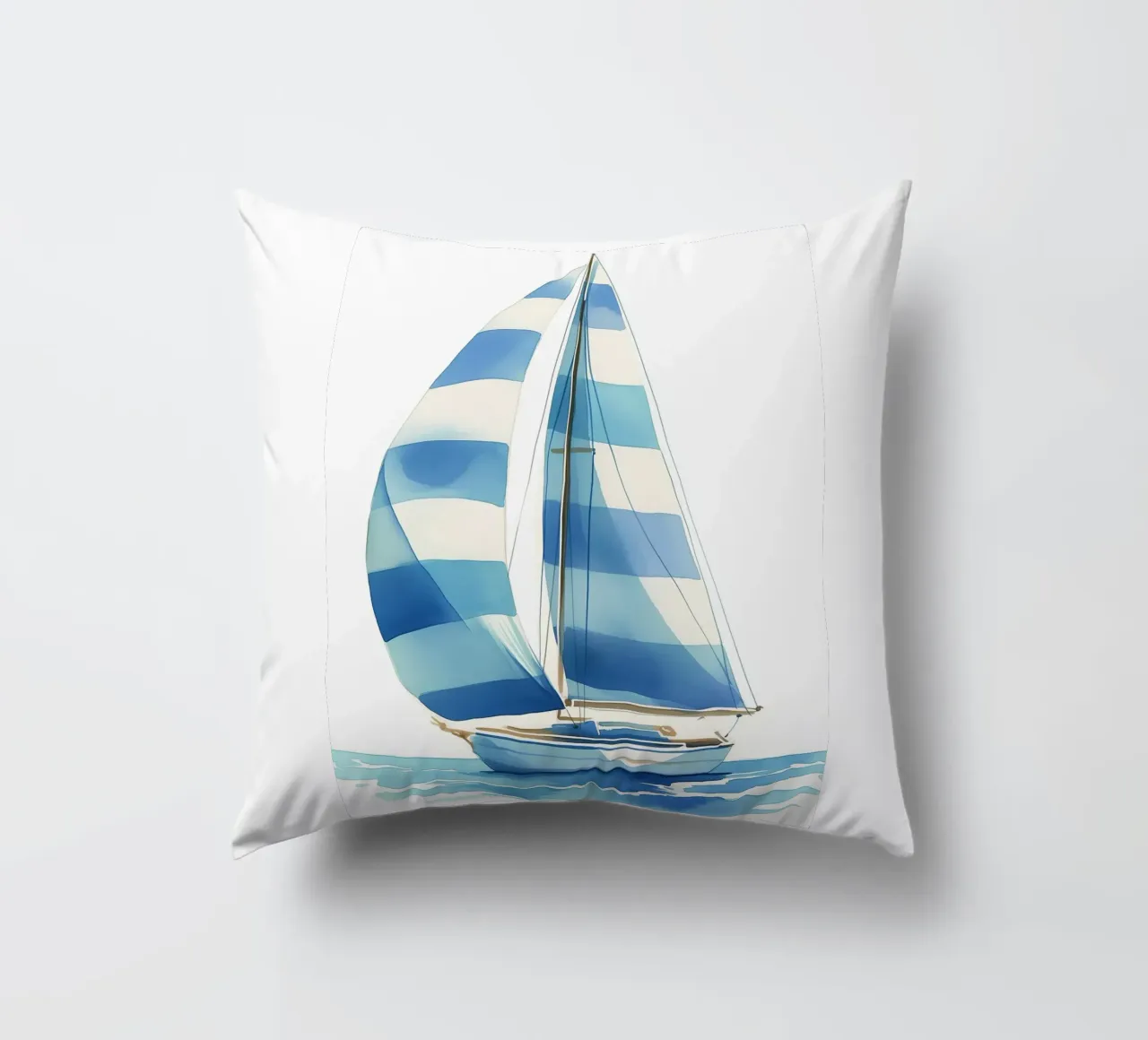 Blue stripe sailboat decorative cushion by Carinaprint