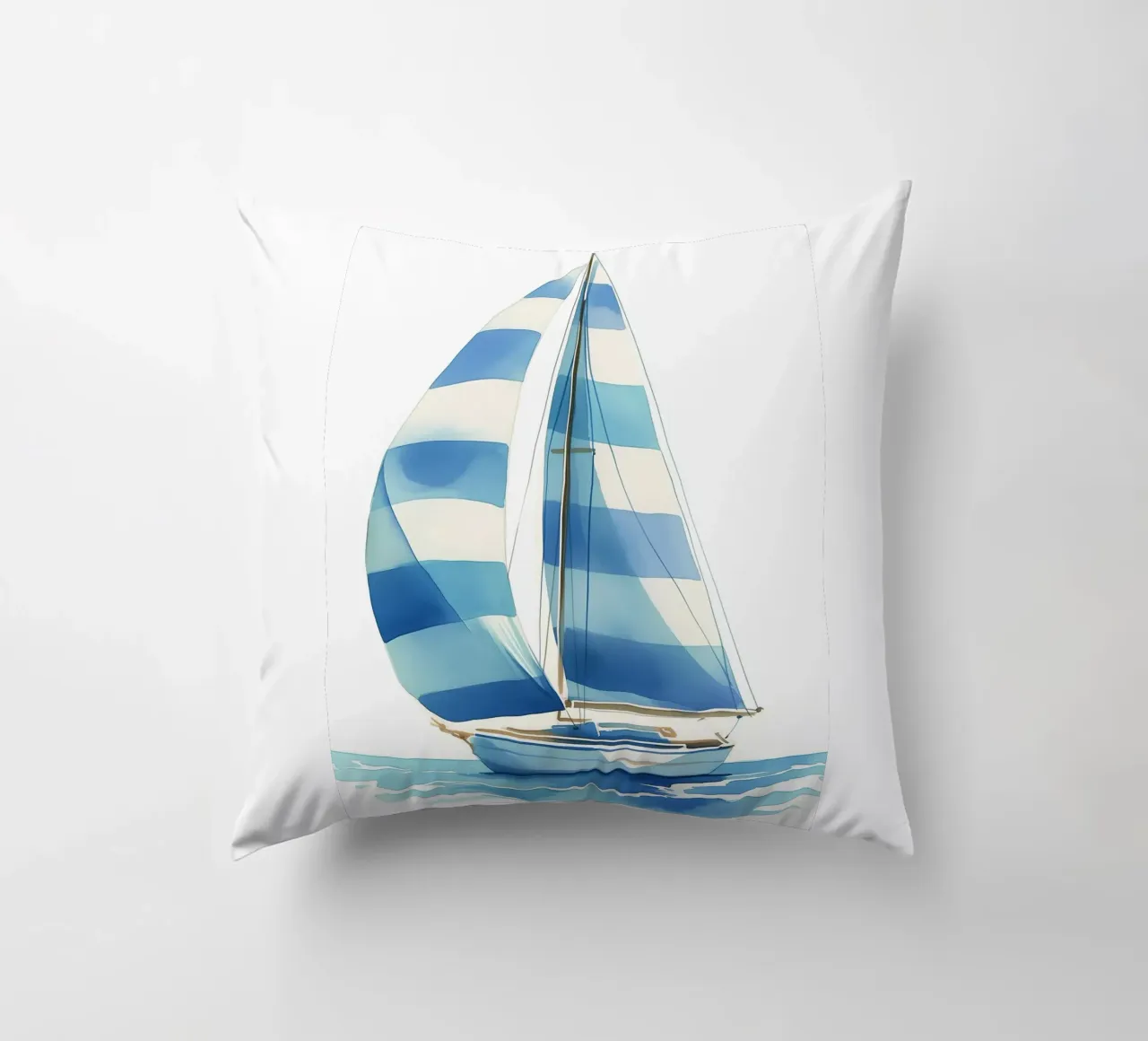 Blue stripe sailboat decorative cushion by Carinaprint