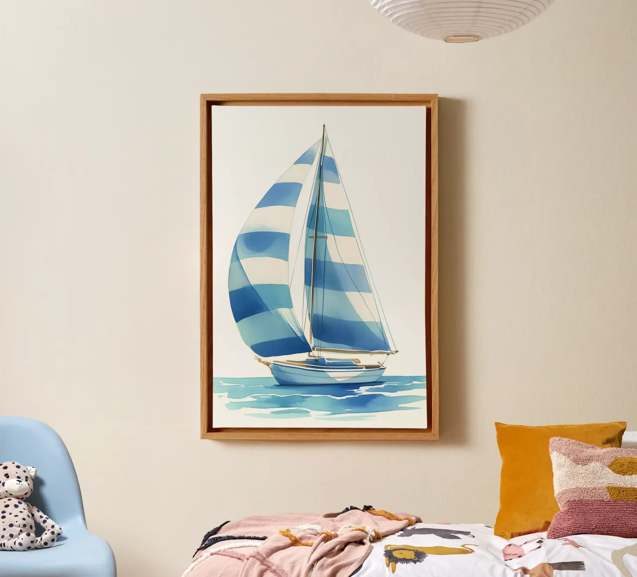 Blue stripe sailboat canvas by Carinaprint