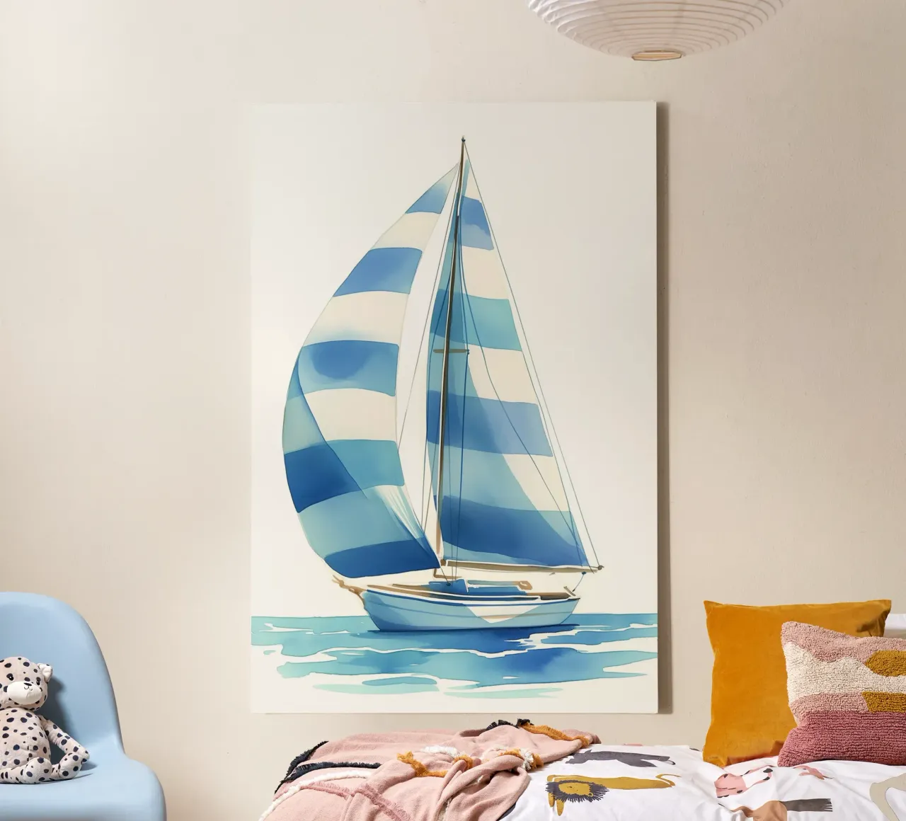 Blue stripe sailboat canvas by Carinaprint
