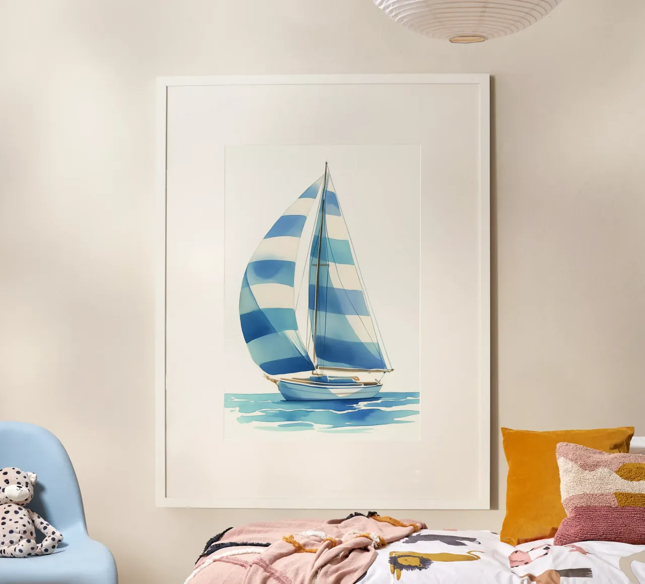Blue stripe sailboat hahnemühle by Carinaprint