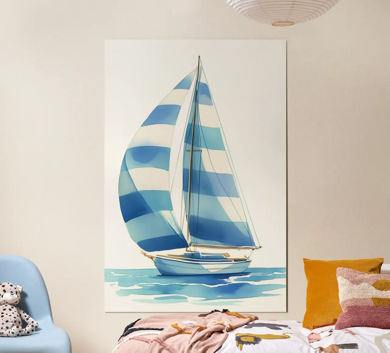 Blue stripe sailboat hahnemühle by Carinaprint