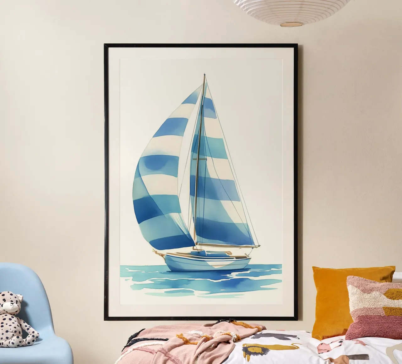 Blue stripe sailboat hahnemühle by Carinaprint