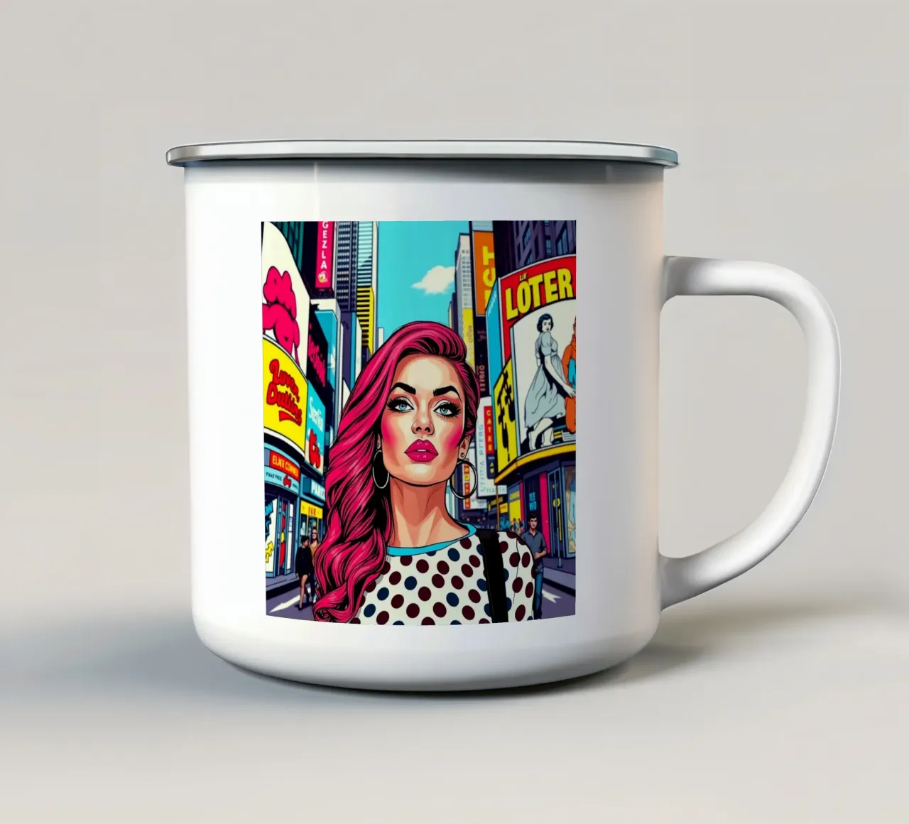 Donna a Times Square tazza in smalto da Anita's Dream