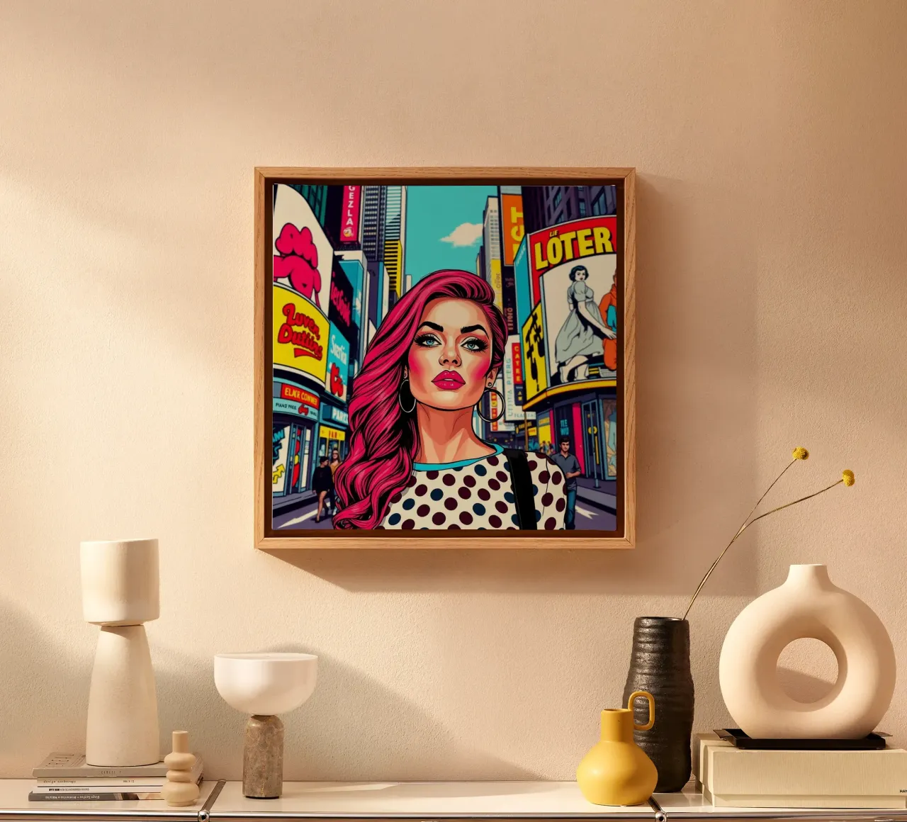 Donna a Times Square tela con Cornice a cassetta da Anita's Dream