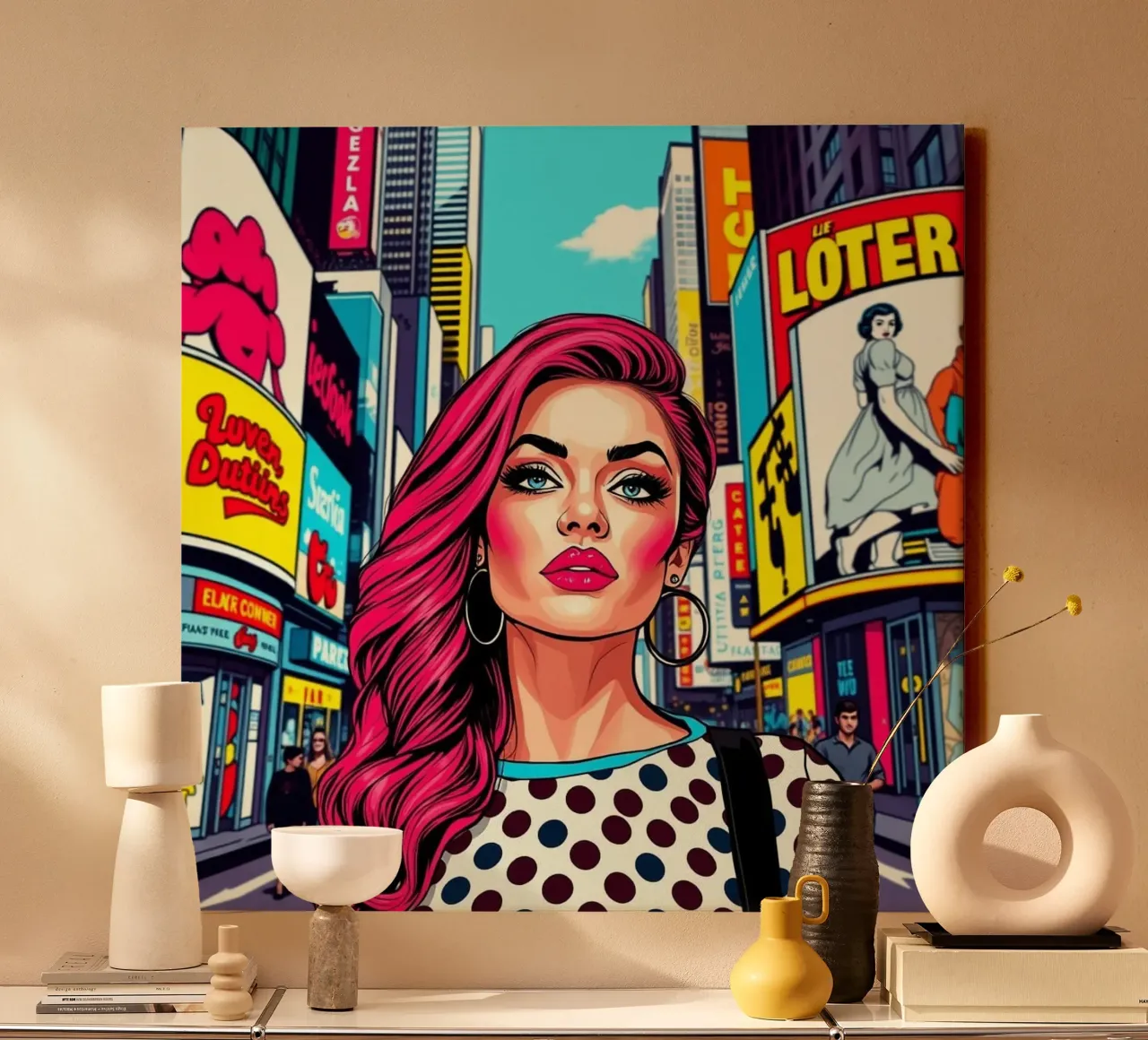 Donna a Times Square tela con Cornice a cassetta da Anita's Dream