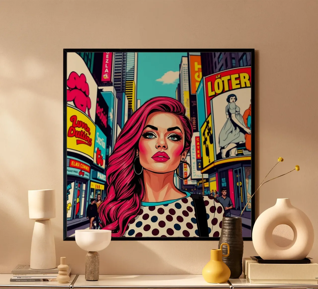 Donna a Times Square poster con telaio in legno da Anita's Dream