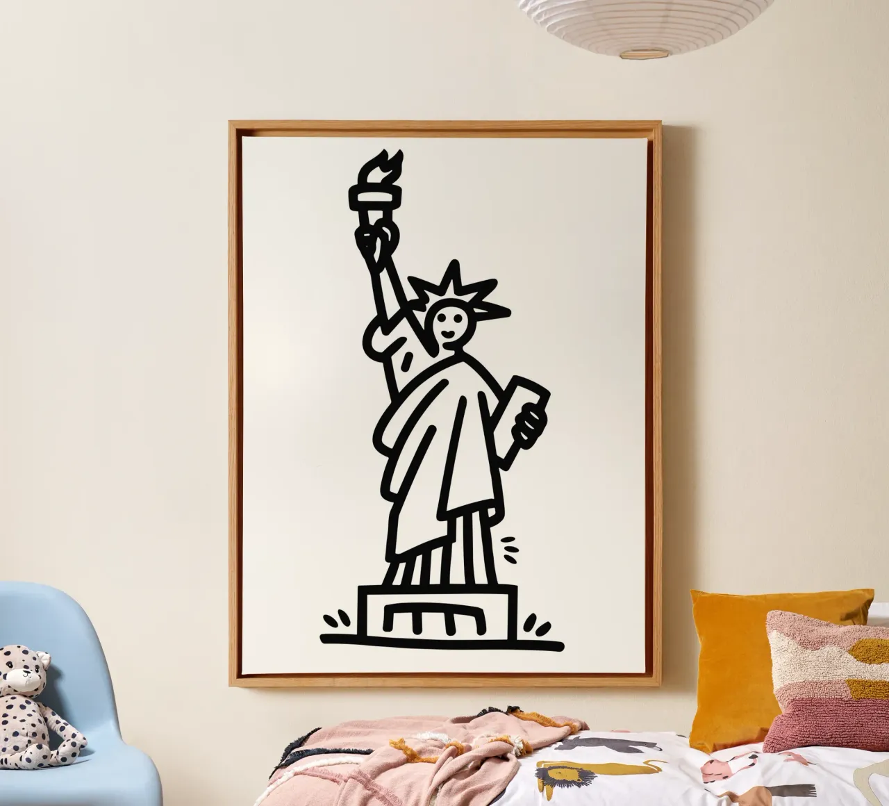 Statue of Liberty draw tela con Cornice a cassetta da ramosashop