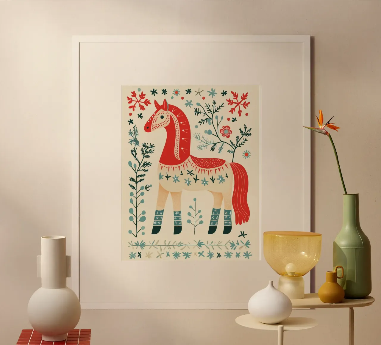 Stampa cavallo Dala - Natale svedese, decorazioni svedesi Hygge poster da Farlane