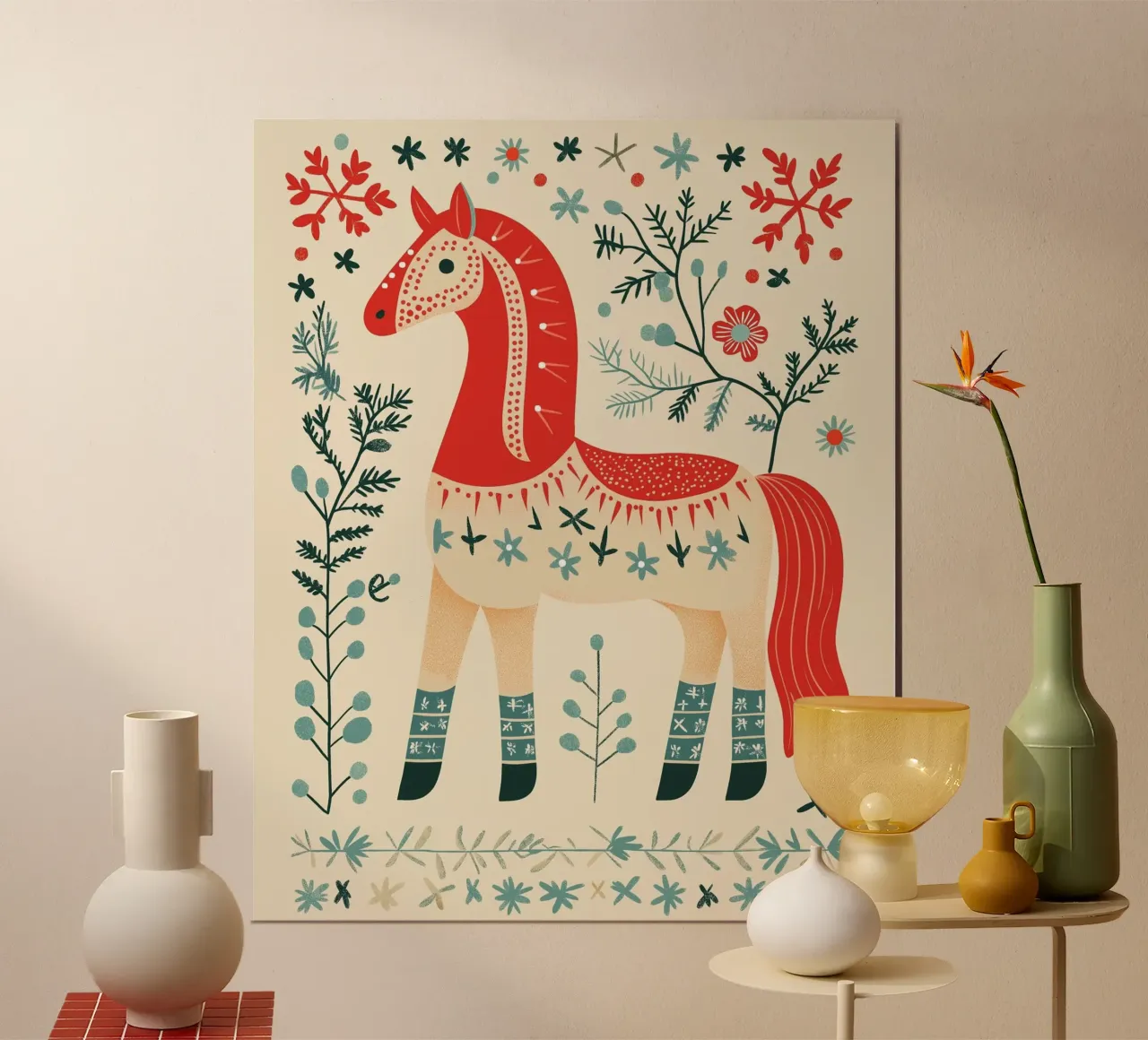 Stampa cavallo Dala - Natale svedese, decorazioni svedesi Hygge poster da Farlane