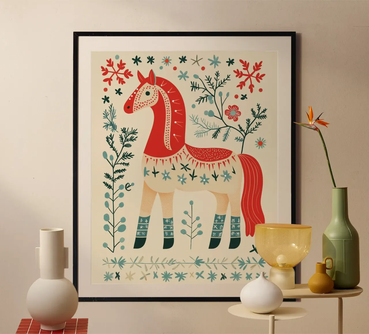 Stampa cavallo Dala - Natale svedese, decorazioni svedesi Hygge poster da Farlane