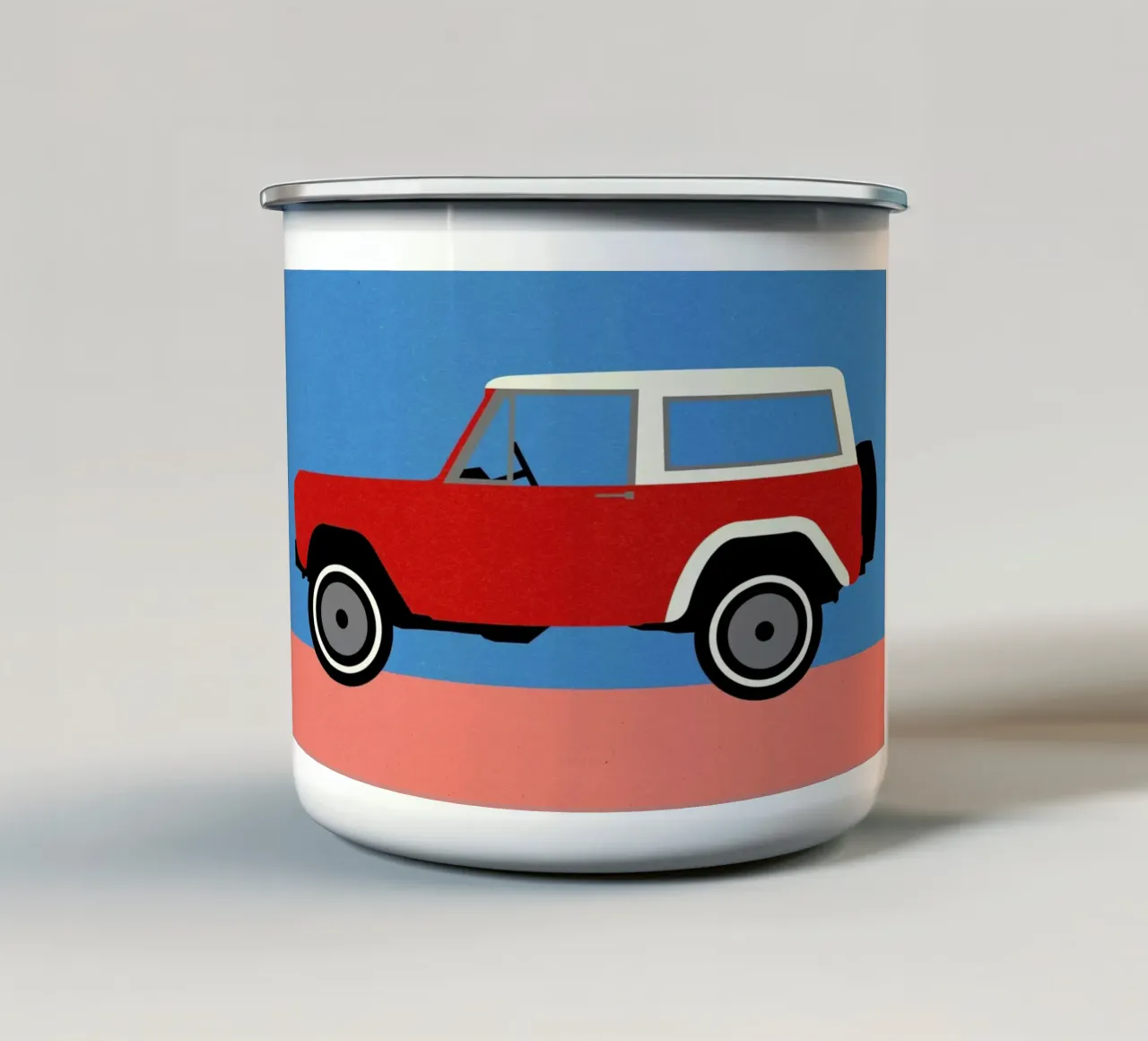 Red SUV enamel mug by Rosi Feist